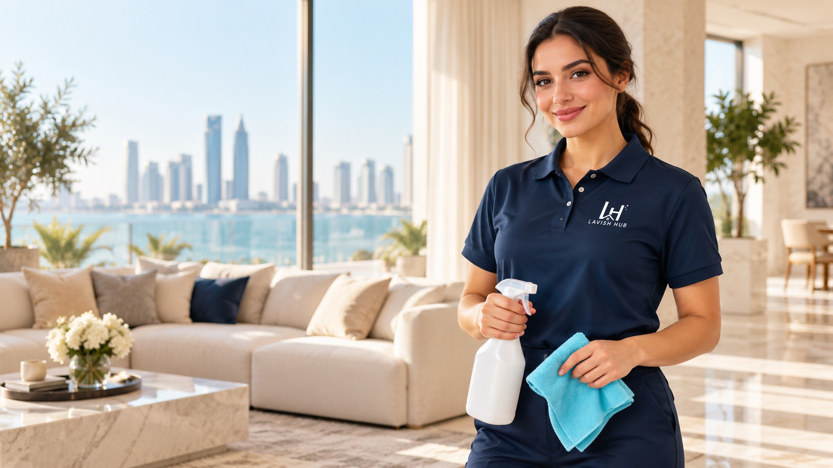 Lavish Hub cleaning professional in a bright Abu Dhabi home