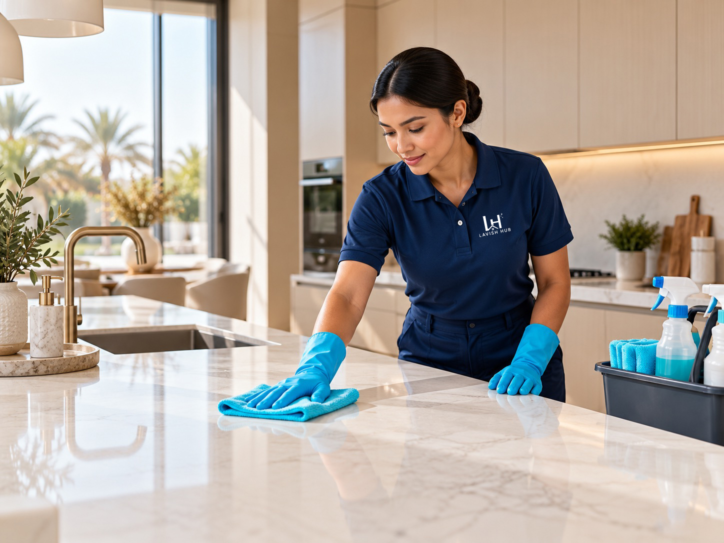 Professional residential cleaning in a modern kitchen